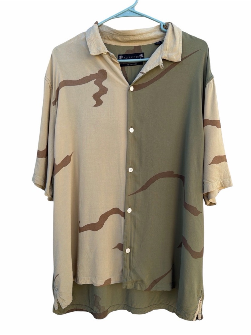 Men’s All Saints Camouflage Button Down Shirt Size XLarge - Green and Tan